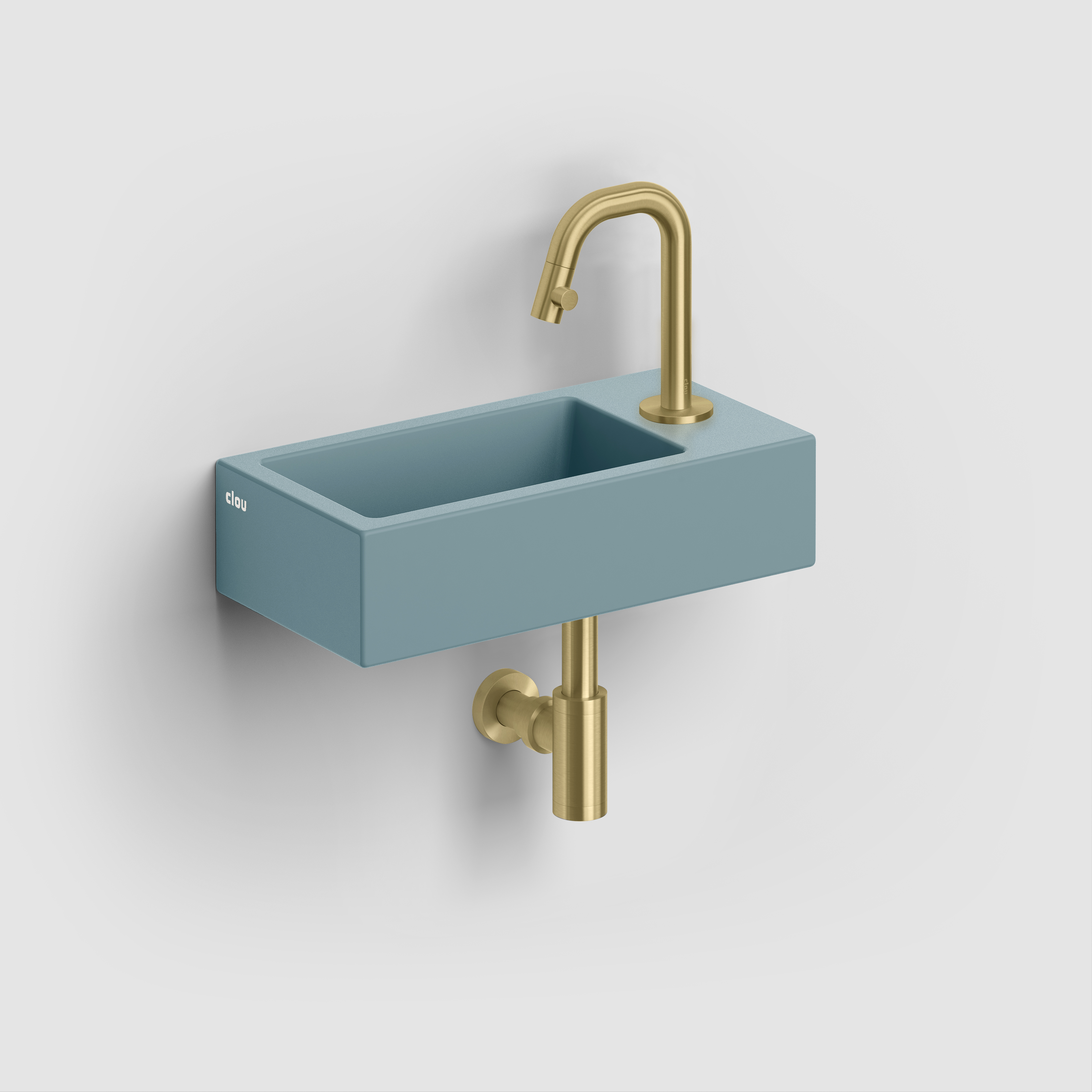 Clou Flush 3 fontein 36cm, met kraangat rechts, mat blauw keram.